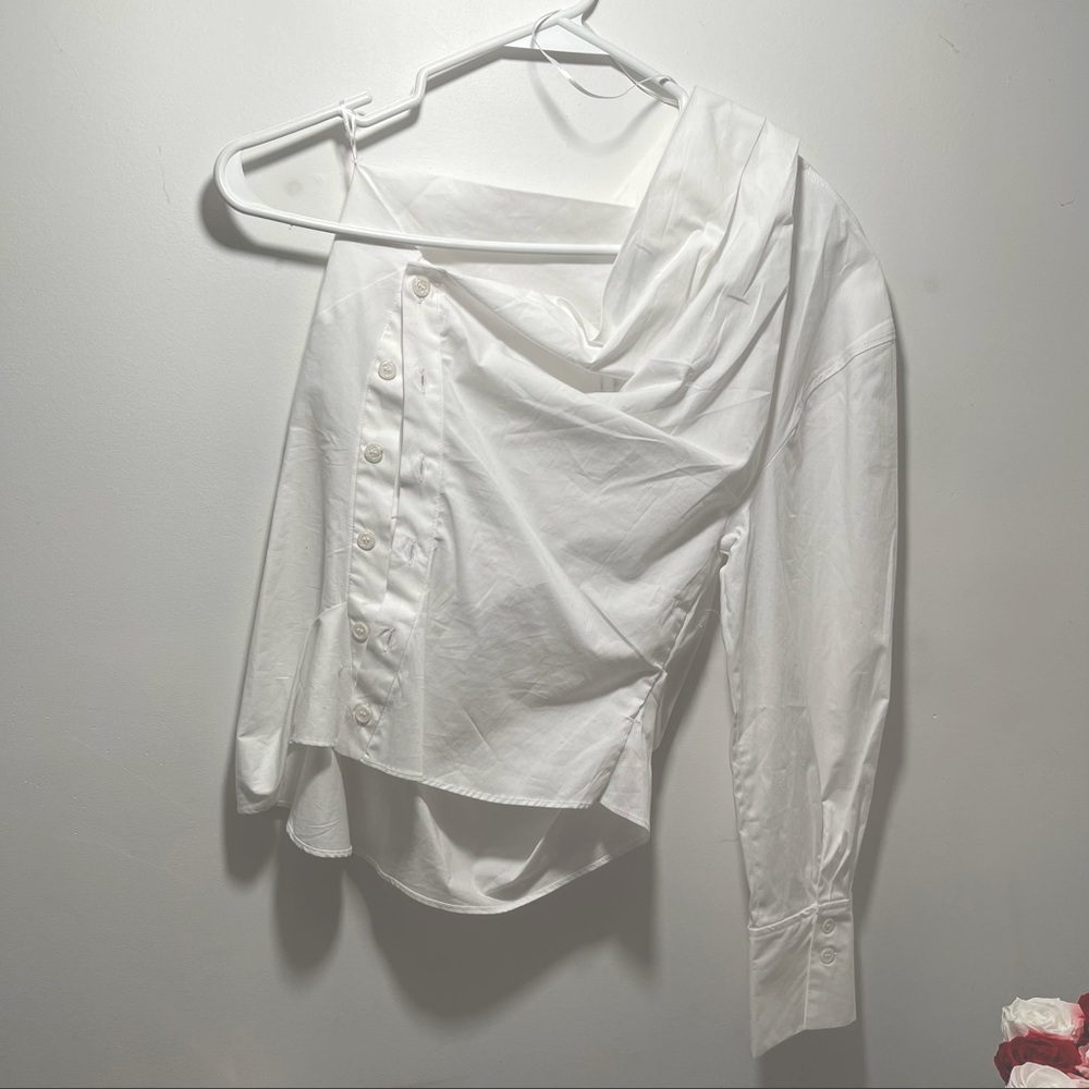 ZARA Asymmetric Poplin Top